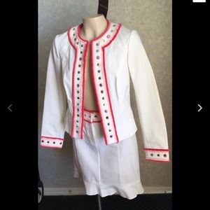 Escada white denim suit new tags $1600 pink jacket